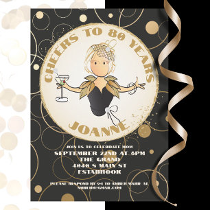 Invitation 80e anniversaire noir or drôle pour son anniversai
