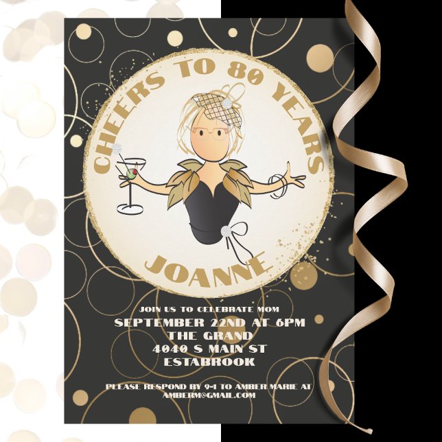 Invitation 80e anniversaire noir or drôle pour son anniversai (Créateur téléchargé)