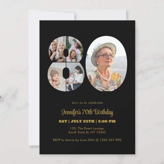Invitation 80e anniversaire Numéro 80 Photo Collage moderne N (Devant)