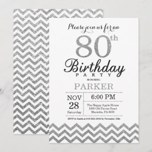Invitation 80e anniversaire paillettes argentées