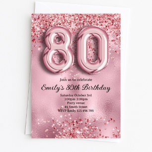 Invitation 80e Anniversaire Paillettes Roses