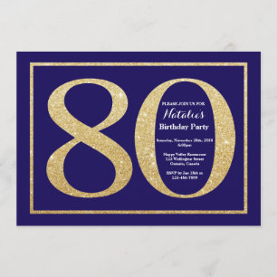 Invitation 80e anniversaire Parties scintillant bleue et or d