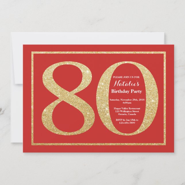 Invitation 80e anniversaire Parties scintillant ro (Devant)