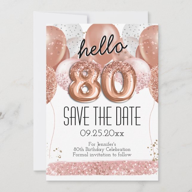 Invitation 80e anniversaire Parties scintillant rose Enregist (Devant)