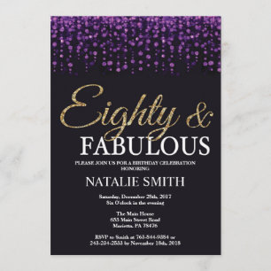 Invitation 80e anniversaire Parties scintillant violet et or