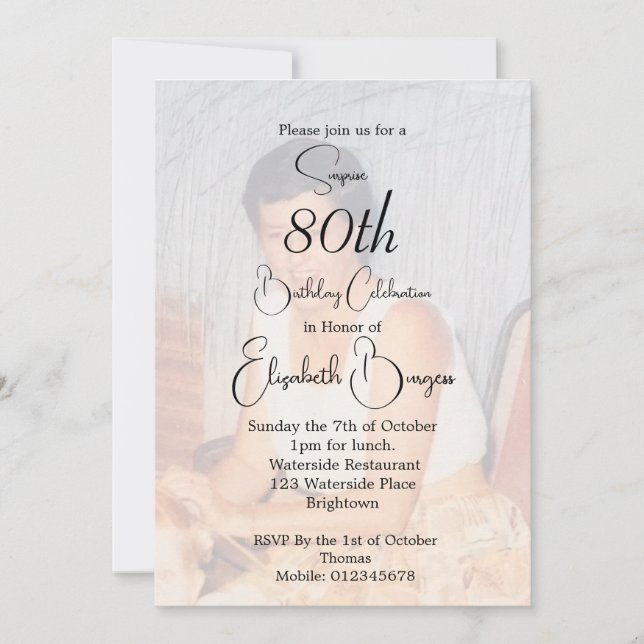 Invitation 80e anniversaire Photo Anniversaire élégant (Devant)