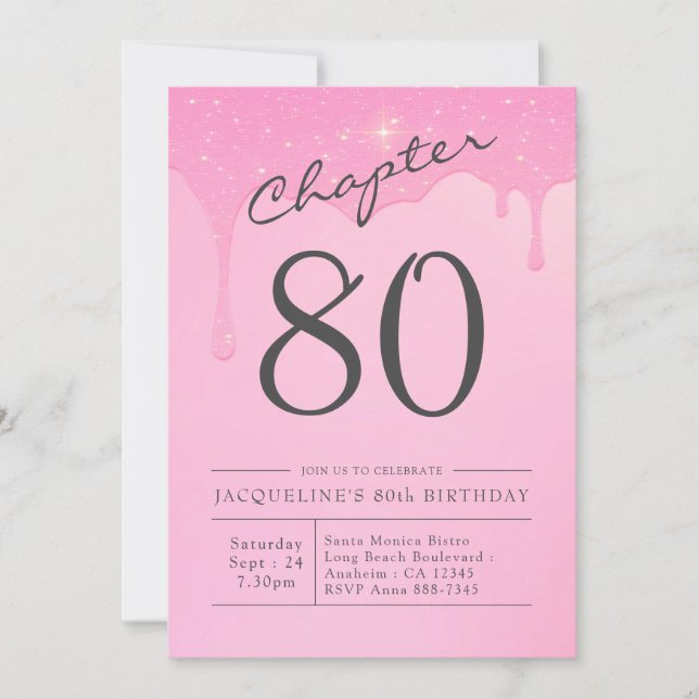 Invitation 80e anniversaire Pink Grey Party (Devant)