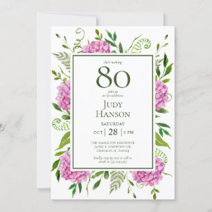 Invitation 80e anniversaire Pink Hydrangeas