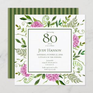 Invitation 80e anniversaire Pink Hydrangeas