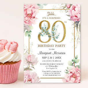 Invitation 80e anniversaire Pink Peony Elégant Floral