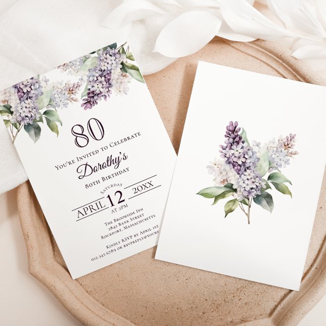 Invitation 80e anniversaire Purple Spring Fleur Lilac (Créateur téléchargé)