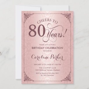 Invitation 80e anniversaire - Rose Gold Damask
