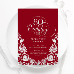 Invitation 80e anniversaire Roses d'argent rouge