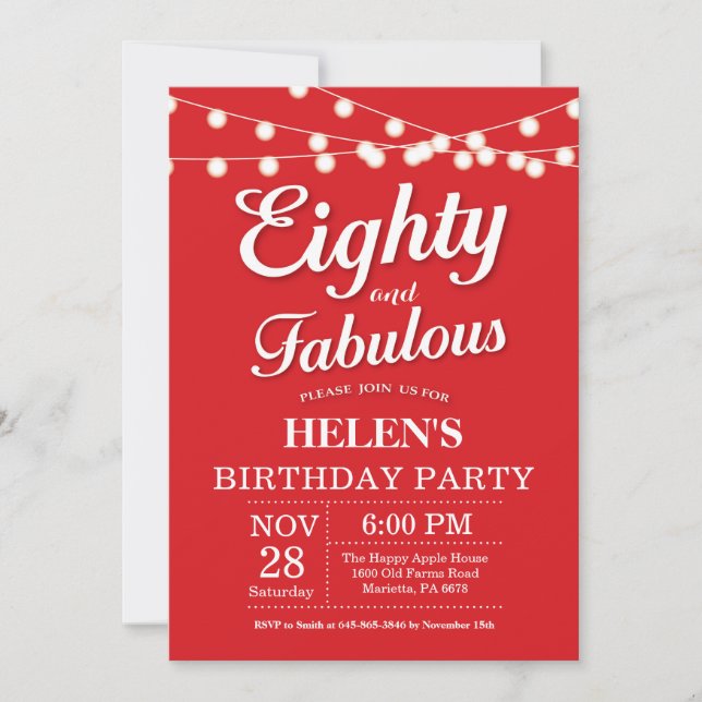 Invitation 80e Anniversaire Rouge Fabuleux (Devant)