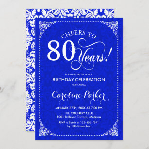 Invitation 80e anniversaire - Royal Blue White Damask