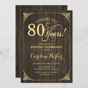 Invitation 80e anniversaire - Rustic Wood Gold