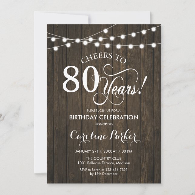 Invitation 80e anniversaire - Rustic Wood Motif (Devant)
