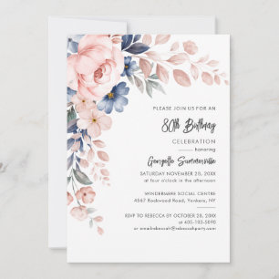 Invitation 80e anniversaire Script Pink Floral Party