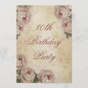 Invitation 80e anniversaire Shabby Chic Roses et dentelle