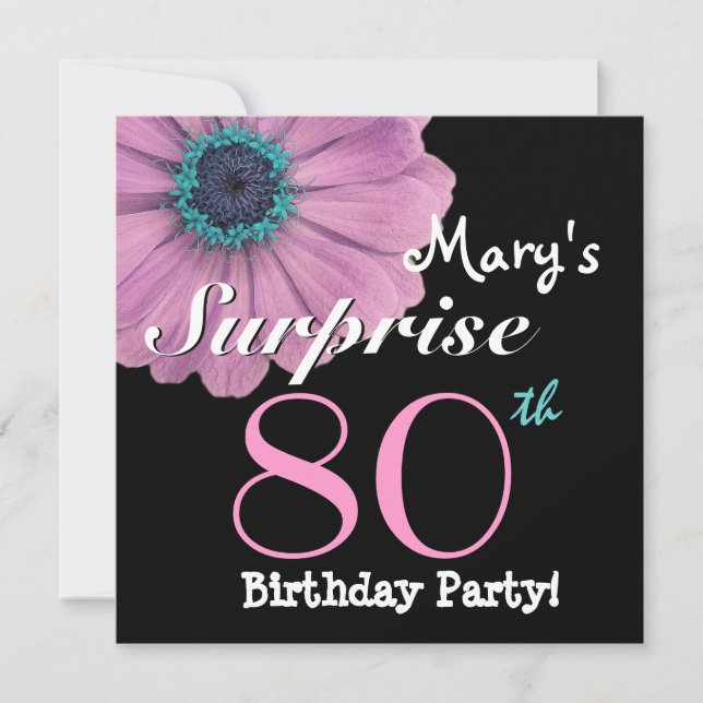 Invitation 80e anniversaire surprise Joli Daisy rose R492 (Devant)