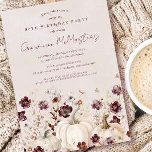 Invitation 80e anniversaire Surprise Party Citrouille Fleur s