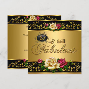 Invitation 80e anniversaire "Toujours fabuleux" Red Roses Or