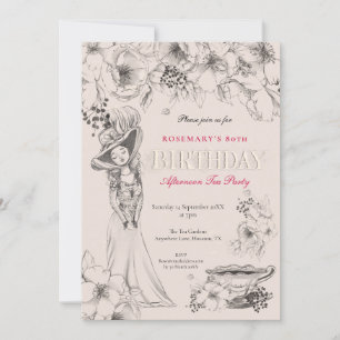 Invitation 80e anniversaire vintage fête Thé après-midi