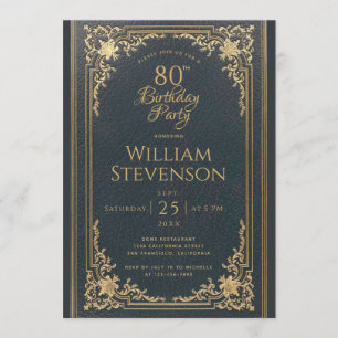 Invitation 80e Anniversaire Vintage Gold sur Navy Blue Elegan