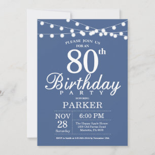 Invitation 80e Birthday Invite Blue