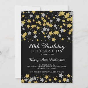 Invitation 80e Birthday Party Gold Silver Glitter Stars