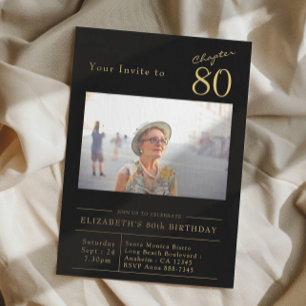 Invitation 80e Black Gold 80e fête d'anniversaire Photo