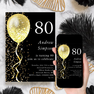 Invitation 80e   Black & Gold Parties scintillant Balloon Ann