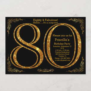 Invitation 80e fête d'anniversaire, 80, grand Gatsby, noir&or