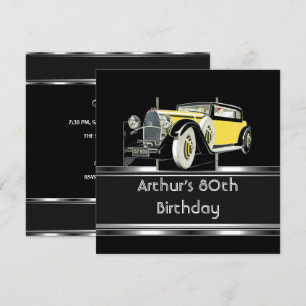 Invitation 80e fête d'anniversaire Black Vintage Car Mans