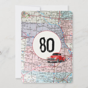 Invitation 80e fête d'anniversaire Camion rouge Retro