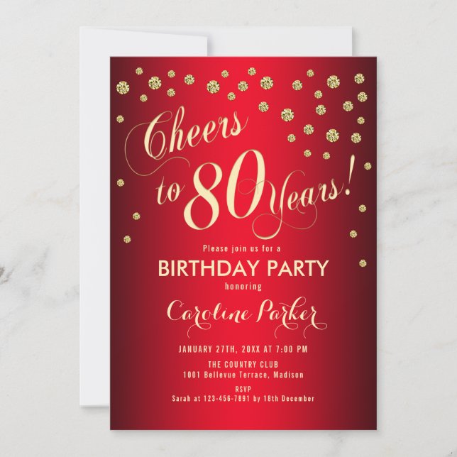 Invitation 80e fête d'anniversaire - Gold Red (Devant)