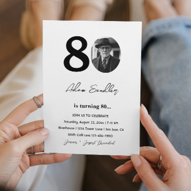 Invitation 80e fête d'anniversaire Noir et blanc (Créateur téléchargé)