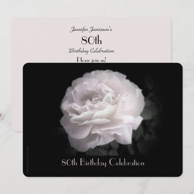 Invitation 80e fête d'anniversaire rose pâle Floral, Nom, (Devant / Derrière)