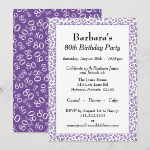 Invitation 80e fête d'anniversaire violet/blanc Motif numériq
