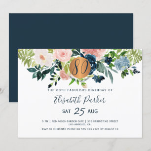 Invitation 80e Fleurs de marine moderne aquarelle fête d'anni