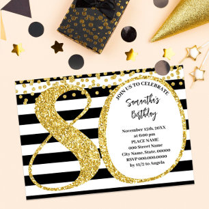 Invitation 80e Parties scintillant Black White et Gold modern