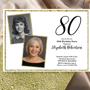 Invitation 80e Photo personnalisé blanc et or