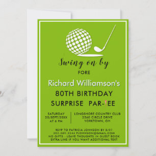 Invitation 80e Surprise Anniversaire Party Thème de golf masc