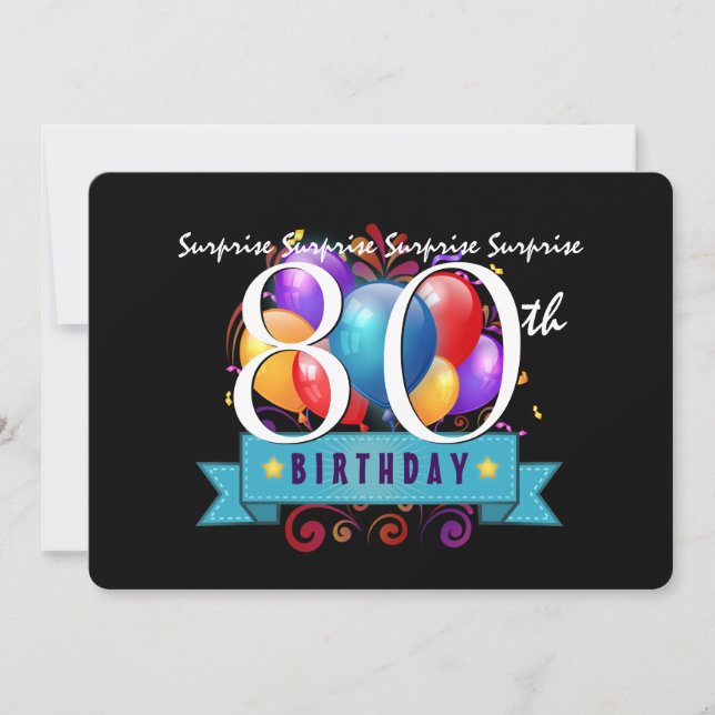 Invitation 80e SURPRISE Modèle d'invitation à la fête d'anniv (Devant)