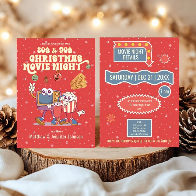 Invitation 80s & 90s Christmas Movie Night Retro Party (80s & 90s Christmas Movie Night Retro Party Invitation)