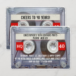Invitation 80s Cassette Mixtape 40e fête d'anniversaire