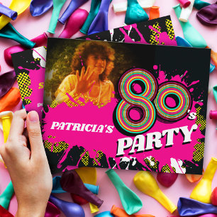 Invitation 80's Fête anniversaire ou événement retro rose pho
