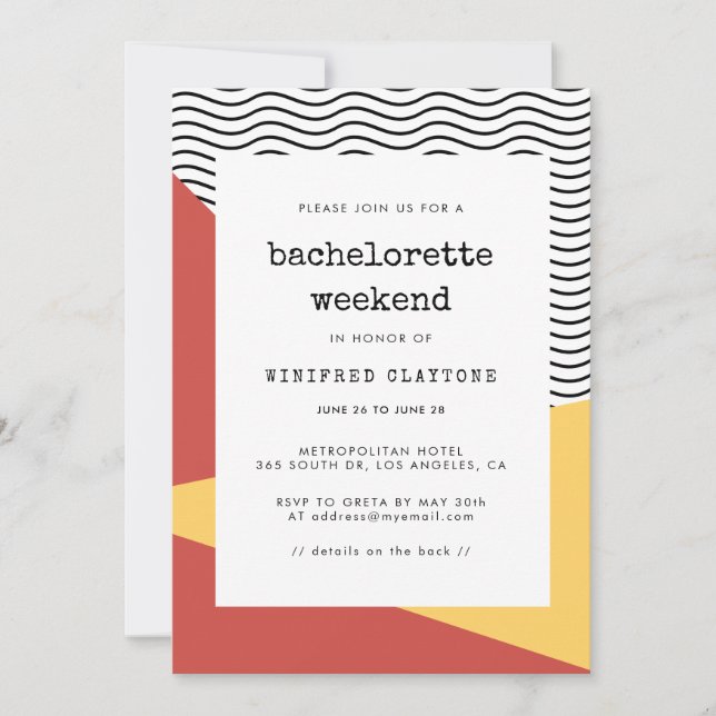 Invitation 80s Pop art Memphis style Bachelorette weekend (Devant)