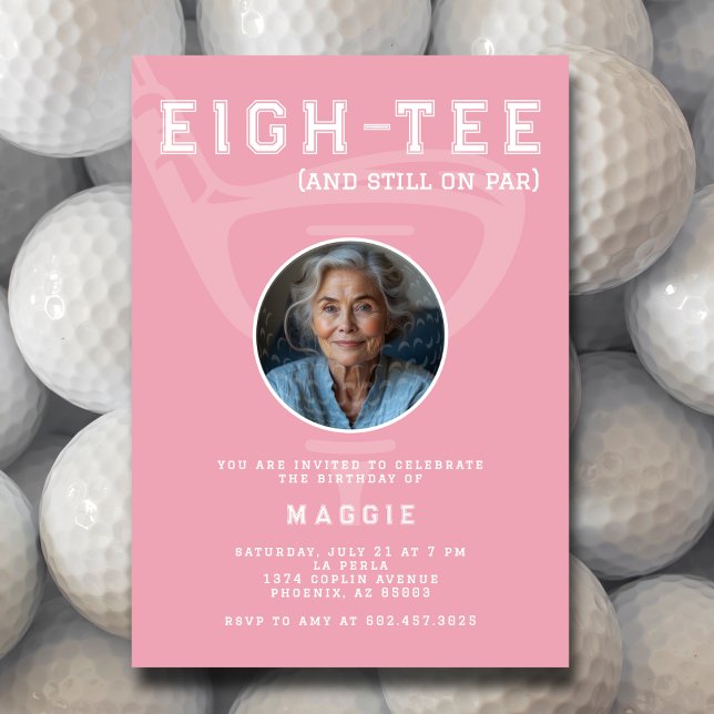 Invitation 80th Birthday Party Women's Golf Photo Pink (Créateur téléchargé)
