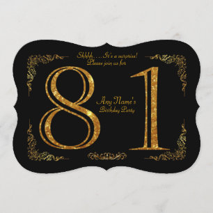Invitation 81e,Fête d'anniversaire 81e,grand Gatsby,noir & or